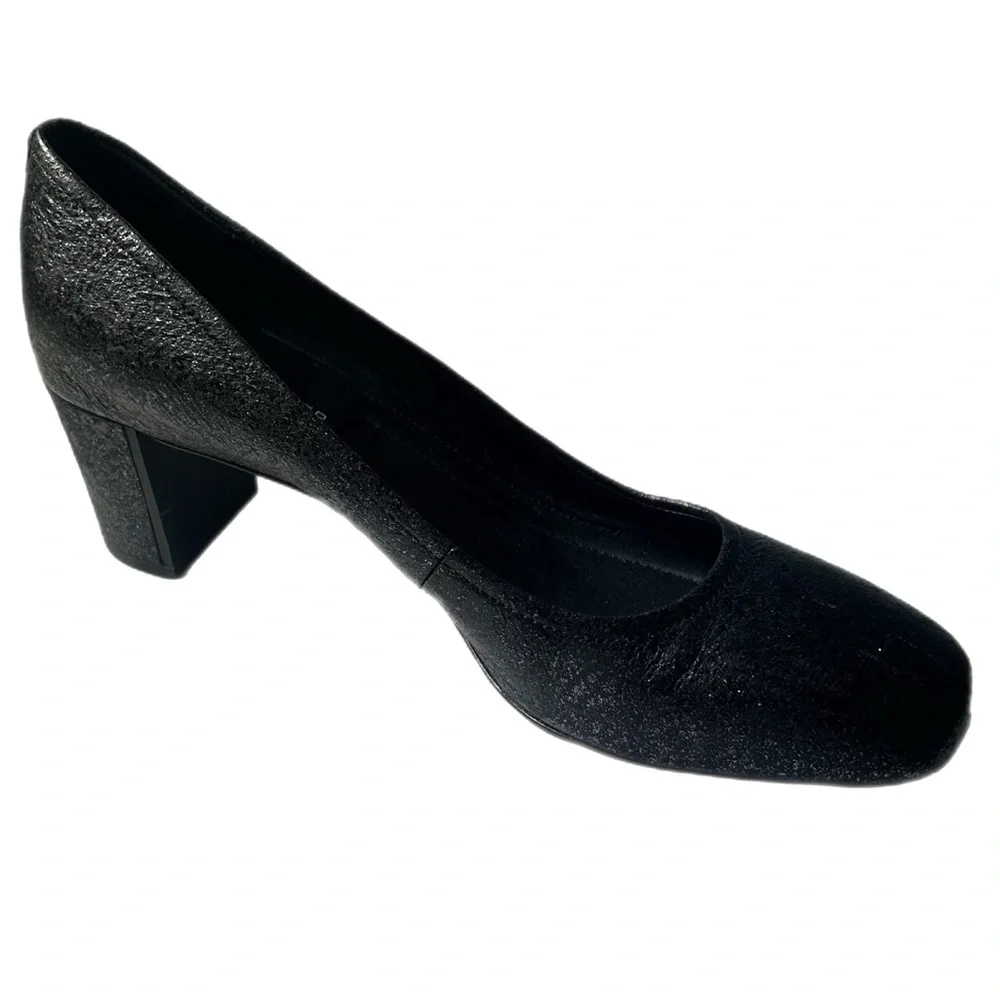 Donald J Pliner Black Sparkle Leather Block Heel Pumps Women’s Size 8N Narrow